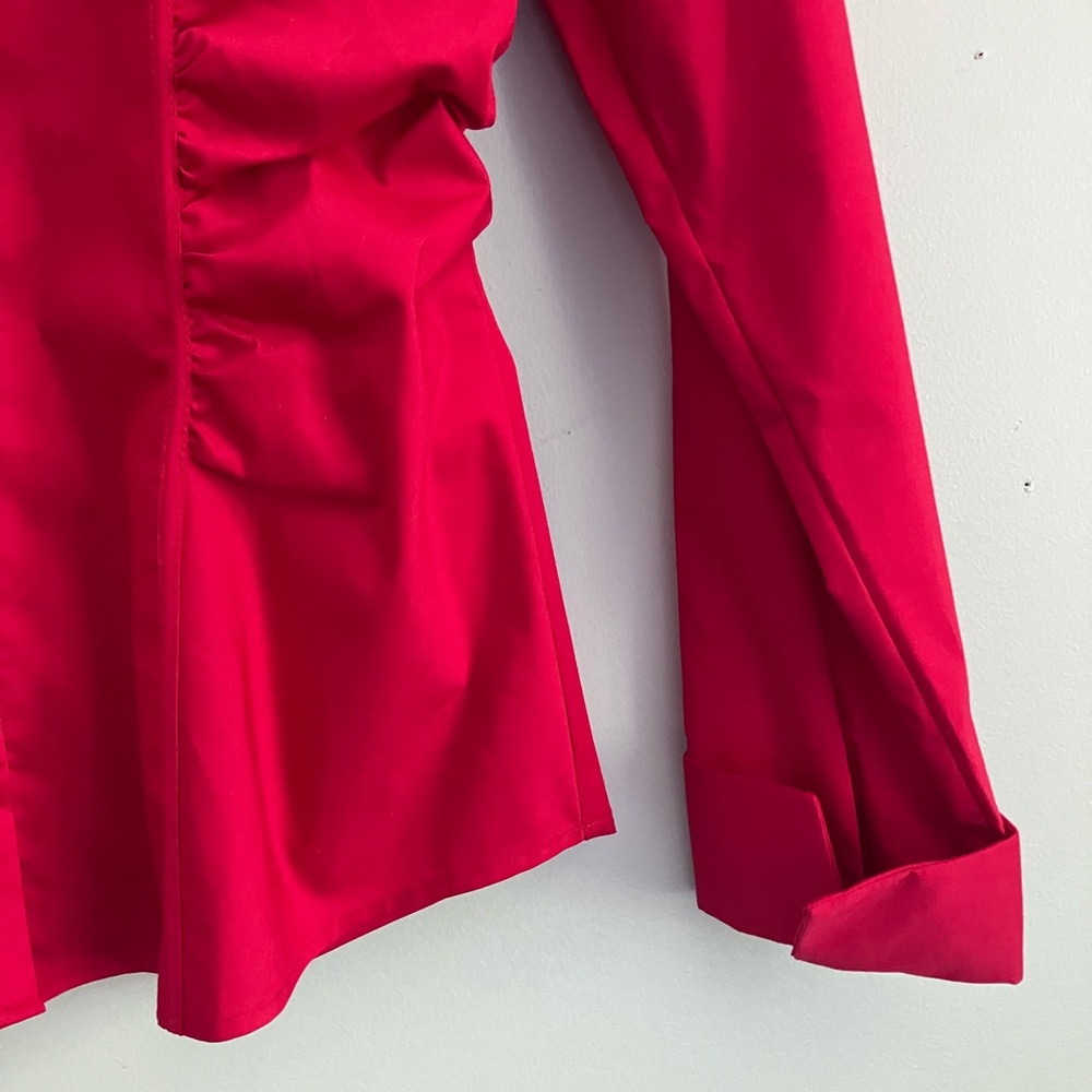 NEW YORK & CO. Red Ruched Long Sleeve Button Down Size M - Picture 5 of 10